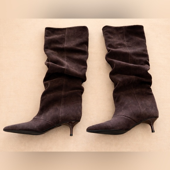 New With Tags Brown Suede Slouch Knee-High Boots – Size 38 - Picture 3 of 6
